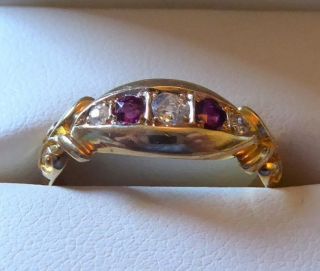 Antique Edwardian 18ct Yellow Gold,  Diamond & Ruby Engagement Ring 4
