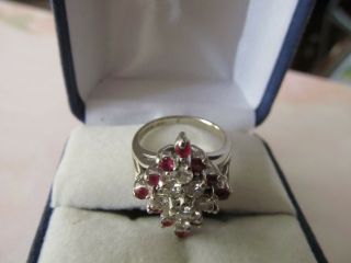 Vintage 1930s 14K 14KT WHITE Gold 1.  45 Carat Diamond Ruby Ring Size 7.  5 ODI 12