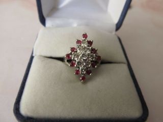 Vintage 1930s 14K 14KT WHITE Gold 1.  45 Carat Diamond Ruby Ring Size 7.  5 ODI 3