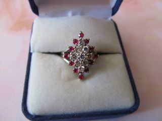Vintage 1930s 14K 14KT WHITE Gold 1.  45 Carat Diamond Ruby Ring Size 7.  5 ODI 5