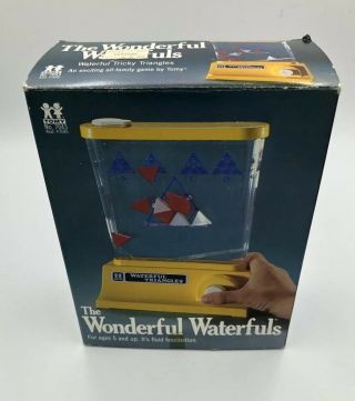 Vintage 1976 Tomy Wonderful Waterfuls Triangles Game Ring Toss (Yellow) W/ Box 3