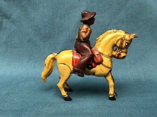 Vintage Drgm Drp Us - Zone Germany Wind - Up Tin Toy Horse & Rider