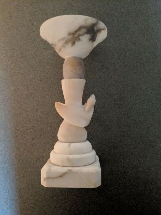 Antique Alabaster White Marble Figural Lamp Base - Bird Cockatiel 6