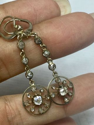 Vintage Victorian 14k Yellow Gold 1.  10 Ct.  Diamond Dangling Drop Earrings