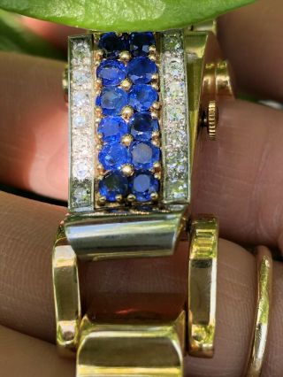 Art Deco 14k Gold Diamond & Sapphire Bracelet Watch Weighs 70 Grams Total Weight 2