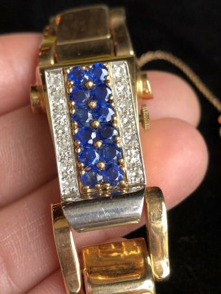 Art Deco 14k Gold Diamond & Sapphire Bracelet Watch Weighs 70 Grams Total Weight 6
