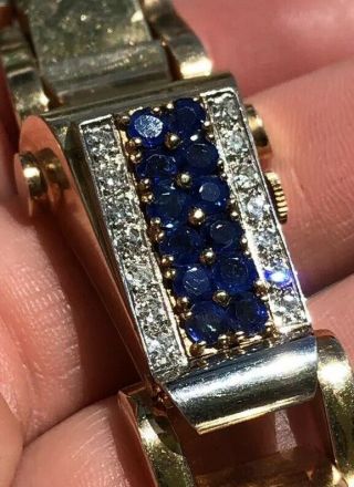 Art Deco 14k Gold Diamond & Sapphire Bracelet Watch Weighs 70 Grams Total Weight 7