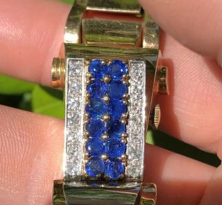 Art Deco 14k Gold Diamond & Sapphire Bracelet Watch Weighs 70 Grams Total Weight 8
