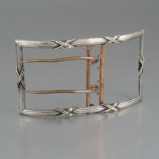 Antique French Silver Plated Belt Buckle,  Crossed Ribbons