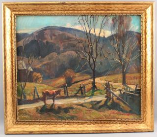 Antique WILLIAM LESTER STEVENS Impressionist Farm Landscape & Cow Oil Painting 2