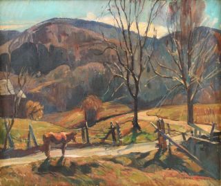 Antique WILLIAM LESTER STEVENS Impressionist Farm Landscape & Cow Oil Painting 3