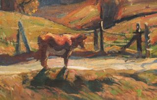 Antique WILLIAM LESTER STEVENS Impressionist Farm Landscape & Cow Oil Painting 4