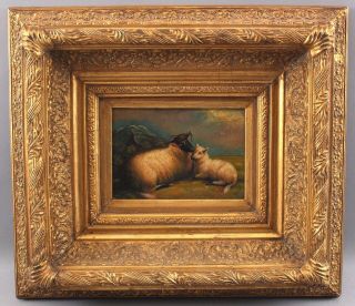 Antique 19thC Scottish Blackface Sheep Landscape Oil Painting & Gold Gilt Frame 2