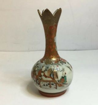 Small Early 20th C Japanese Antique Kutani Meiji 4.  5 " Bottle Vase