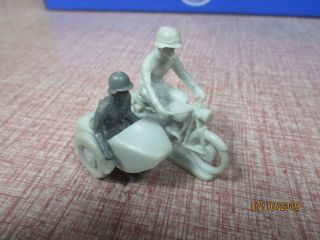 Marx German Soldier On Light Gray Motorcycle With Side Car
