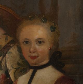 Antique 18thC American Folk Art Portrait Oil Painting,  Mother,  Daughters & Bird 6