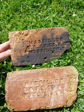 2 Antique Brick Labeled Massillon S & Fb Co.  Massillon Ohio