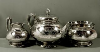 Tiffany Sterling Silver Tea Set c1870 Moorish - Ivy 71 Oz. 2
