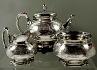 Tiffany Sterling Silver Tea Set c1870 Moorish - Ivy 71 Oz. 4