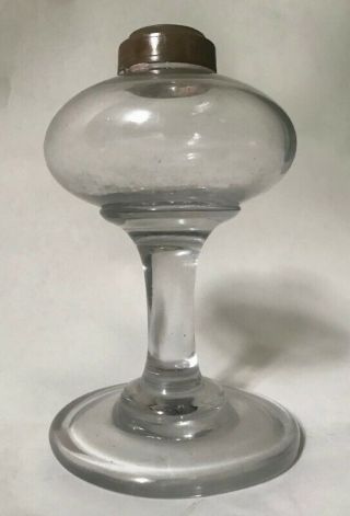 Antique England Small Blown Glass Whale Oil Lamp,  C.  1830s - No Burner