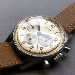 Vintage Late 1930s Tissot Stainless Steel 3 Register Chronograph Cal.  C27 - 41H 6