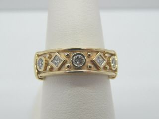 14k Yellow Gold Unique Bezel Set Round Princess (5) Diamond Ring Band 1/2 Carat