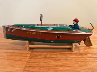 Vintage Metal/tin " Dragon Fly " Wind - Up Speedboat