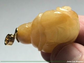 Happy Buddha Rich Yellow Jadeite Jade Pendant with 18K Yellow Gold Diamond Bail 10