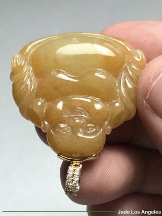 Happy Buddha Rich Yellow Jadeite Jade Pendant with 18K Yellow Gold Diamond Bail 7