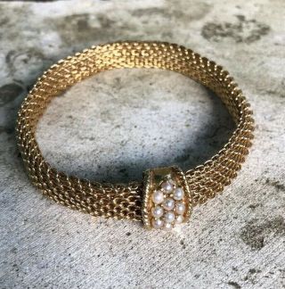 Antique Vintage Mid - Century 14k Yellow Gold Pearl Wedding Bracelet 26.  7g Custom