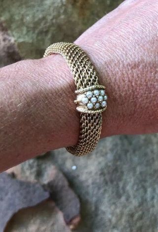 Antique Vintage Mid - Century 14k Yellow Gold Pearl Wedding Bracelet 26.  7g Custom 4