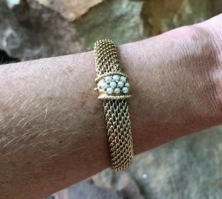 Antique Vintage Mid - Century 14k Yellow Gold Pearl Wedding Bracelet 26.  7g Custom 5