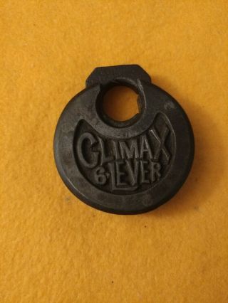 Antique Climax.  Rare Hard To Find 6 - Lever Push - Key Pancake Padlock No Key