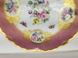 Antique Vintage Porcelain Handpainted Pedestal Compote Butterflies Moths Flowers 6