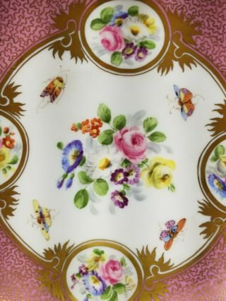 Antique Vintage Porcelain Handpainted Pedestal Compote Butterflies Moths Flowers 8