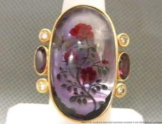 Massive Carved Amethyst Diamond Garnet 18k Gold Ring Butterfly Midcentury 33.  7gr 3