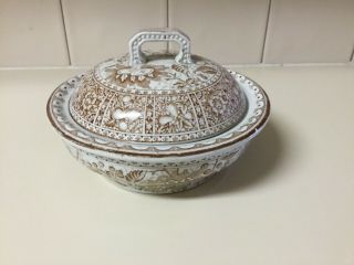 Antique J F Wileman Foley Potteries Covered Butter / Cheese Dish - - French Brown