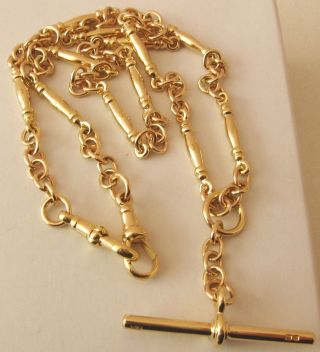 9ct Yellow Gold Albert Chain Fob Necklace With T - Bar And Double Swivel