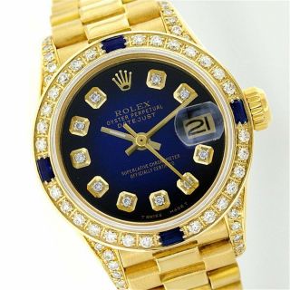 Rolex 18k Yellow Gold Diamond & Sapphire President Datejust 6917 Extra Links 72g