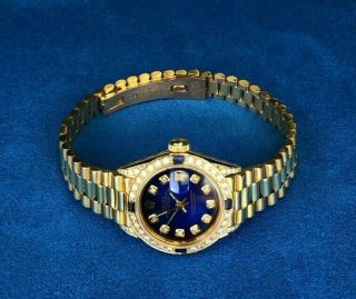 Rolex 18K Yellow Gold Diamond & Sapphire President Datejust 6917 Extra Links 72g 2