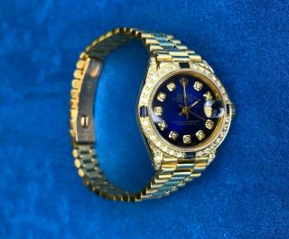 Rolex 18K Yellow Gold Diamond & Sapphire President Datejust 6917 Extra Links 72g 3