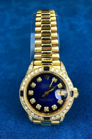 Rolex 18K Yellow Gold Diamond & Sapphire President Datejust 6917 Extra Links 72g 5