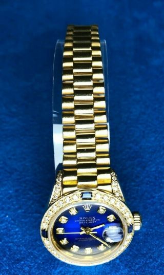 Rolex 18K Yellow Gold Diamond & Sapphire President Datejust 6917 Extra Links 72g 6