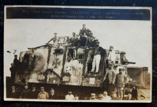 Wwi Germany Panzer Tank A7v Elfriede Captured France Pose Photo Postcard Rr