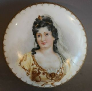 Antique French Limoges Old Lady Portrait Painting On Porcelain Dresser Box