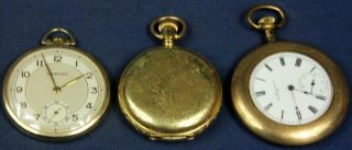 B 814.  3 Vintage Pocket Watches A Columbian 6 Size Hunting Case,  12 Size Hampde