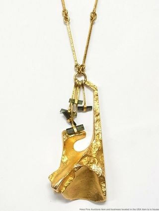 Rare Lapponia 14k Gold Tourmaline Necklace Hallmarked Designer Freeform Funky