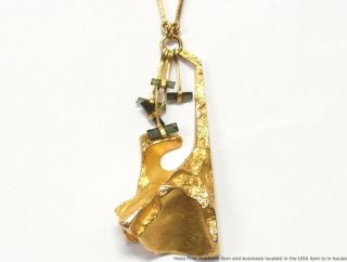 Rare Lapponia 14k Gold Tourmaline Necklace Hallmarked Designer Freeform Funky 3