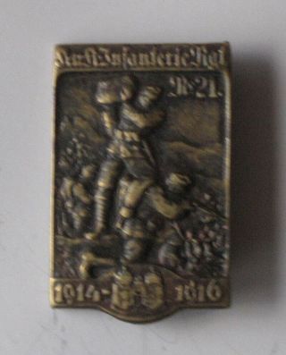 Wwi Austrian K.  U.  K.  Army Patriotic Cap Badge / Inf.  Reg.  21 / 1914–1916