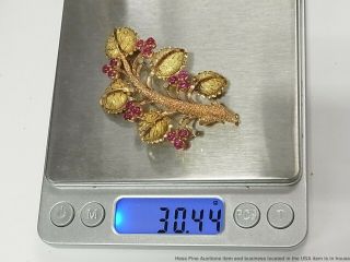 18k Rose Green Gold Natural Ruby Diamond Antique Pin Tree of Life Brooch 30.  4gr 10